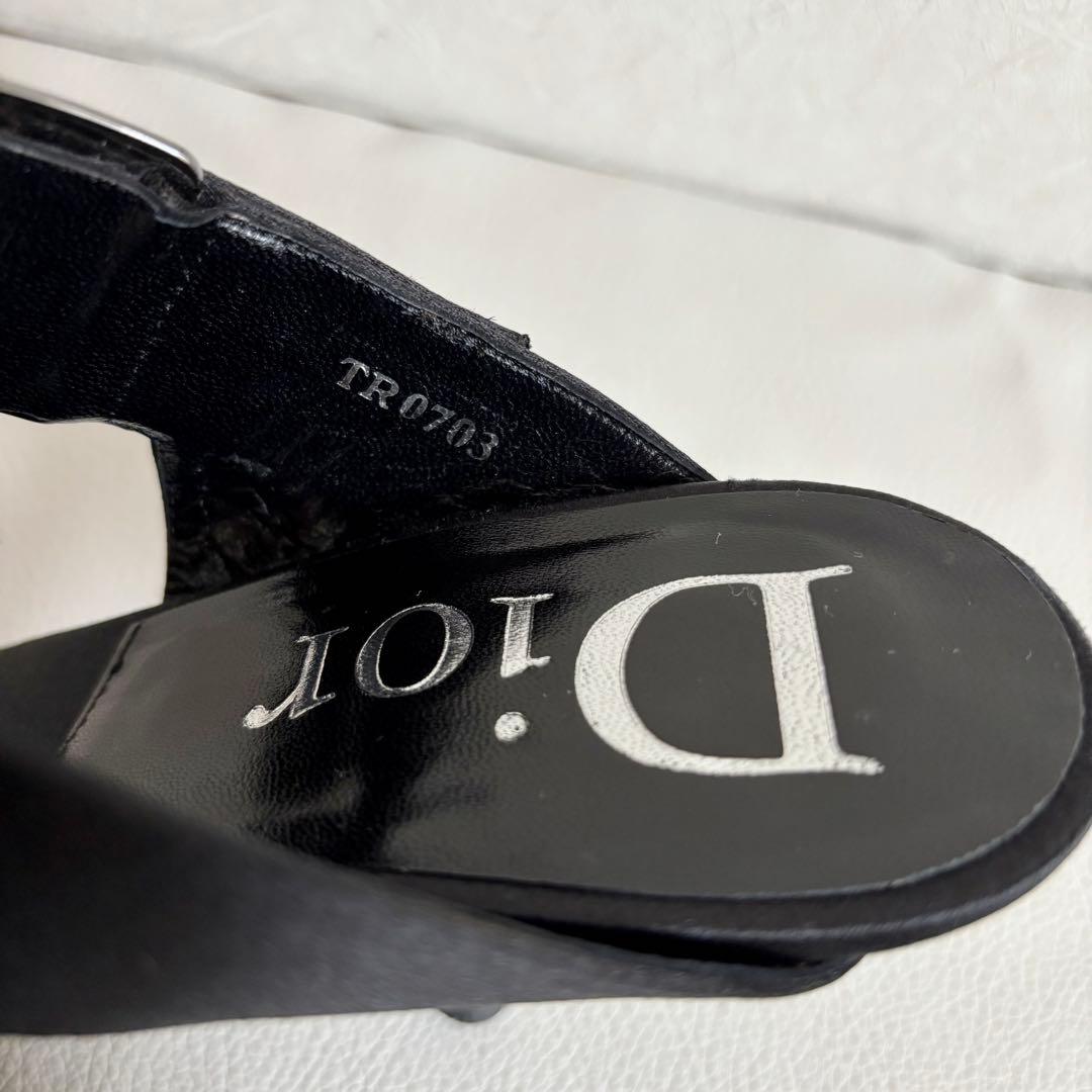 【クリスチャンディオール】ロゴ サテン ミュール ヒール 黒 35 1/2