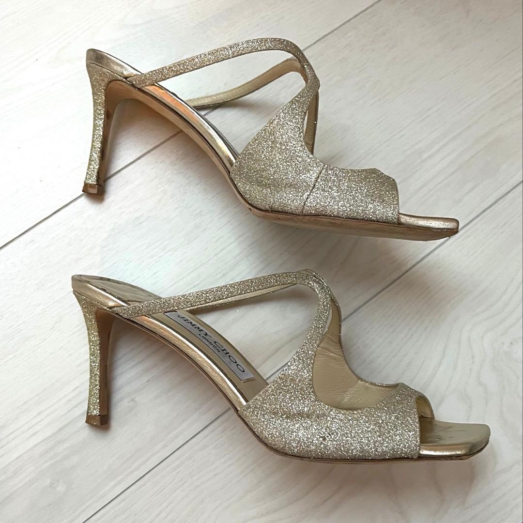 JIMMY CHOO ジミーチュウ　サンダル　ゴールド　ミュール グリッター