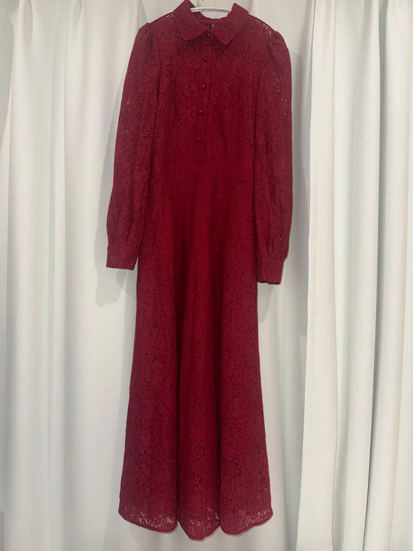 Wild Lily ボウタイリボン付き レッド パールボタン ワンピース ドレス