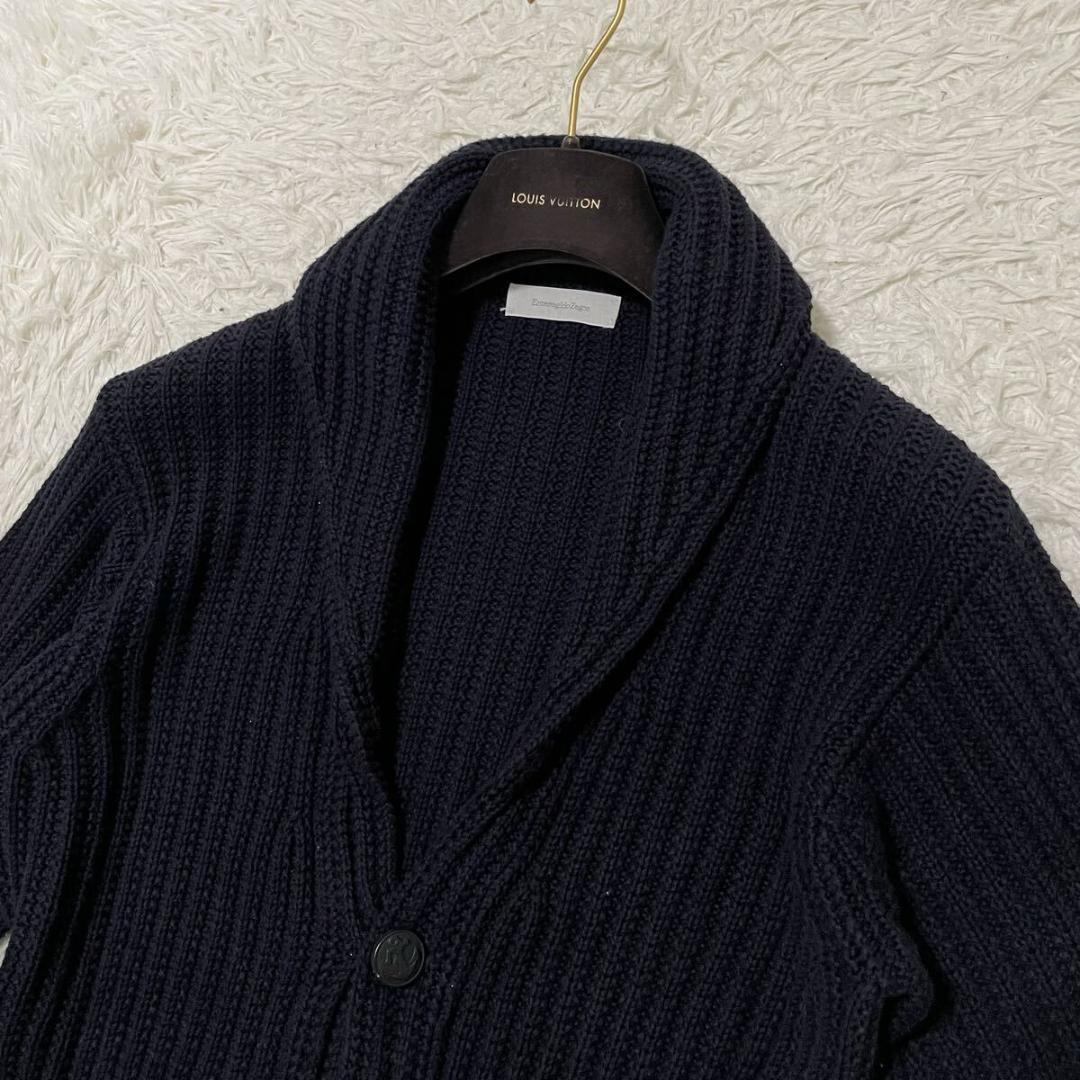 極美品 エルメネジルドゼニア ケーブルニットジャケット ショールカラー ネイビー