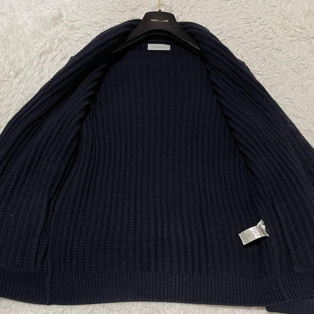 極美品 エルメネジルドゼニア ケーブルニットジャケット ショールカラー ネイビー