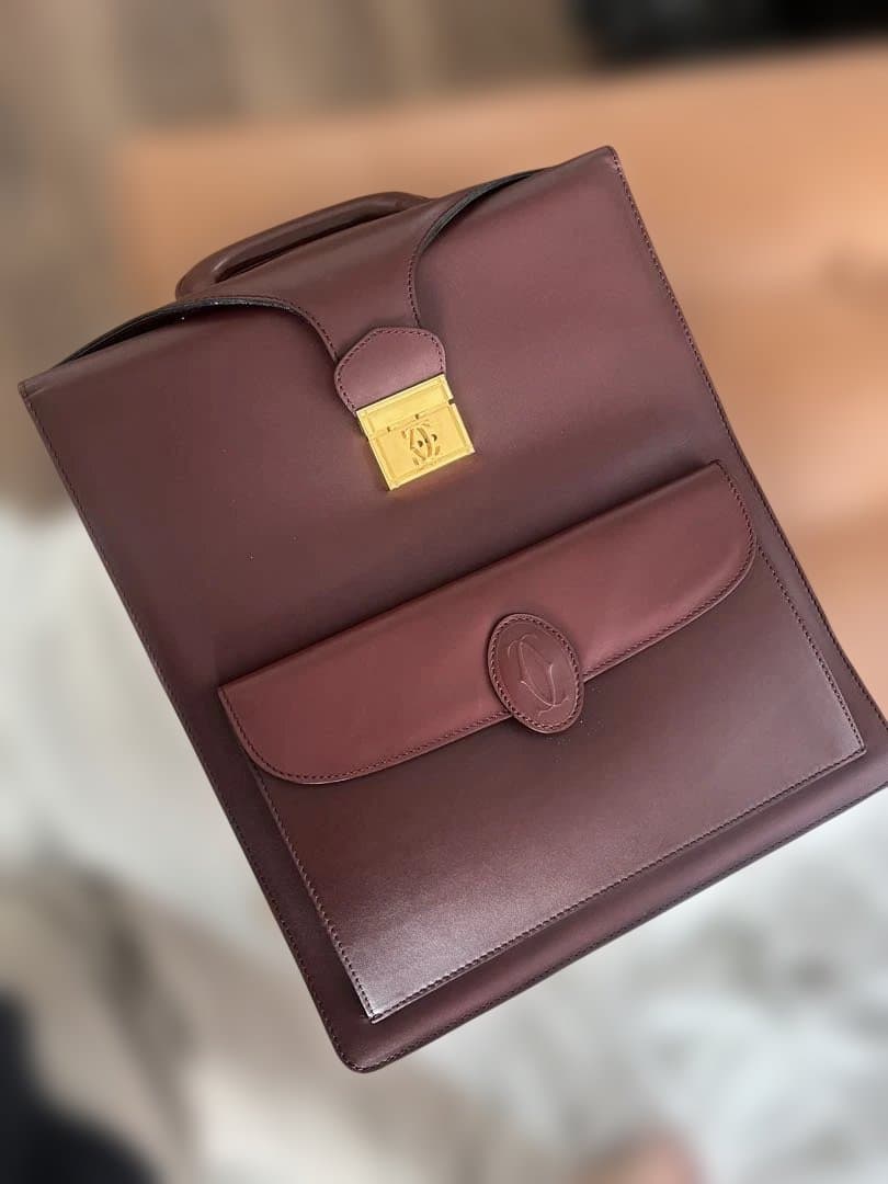 カルティエ　レザー ビジネスバッグ バーガンディ