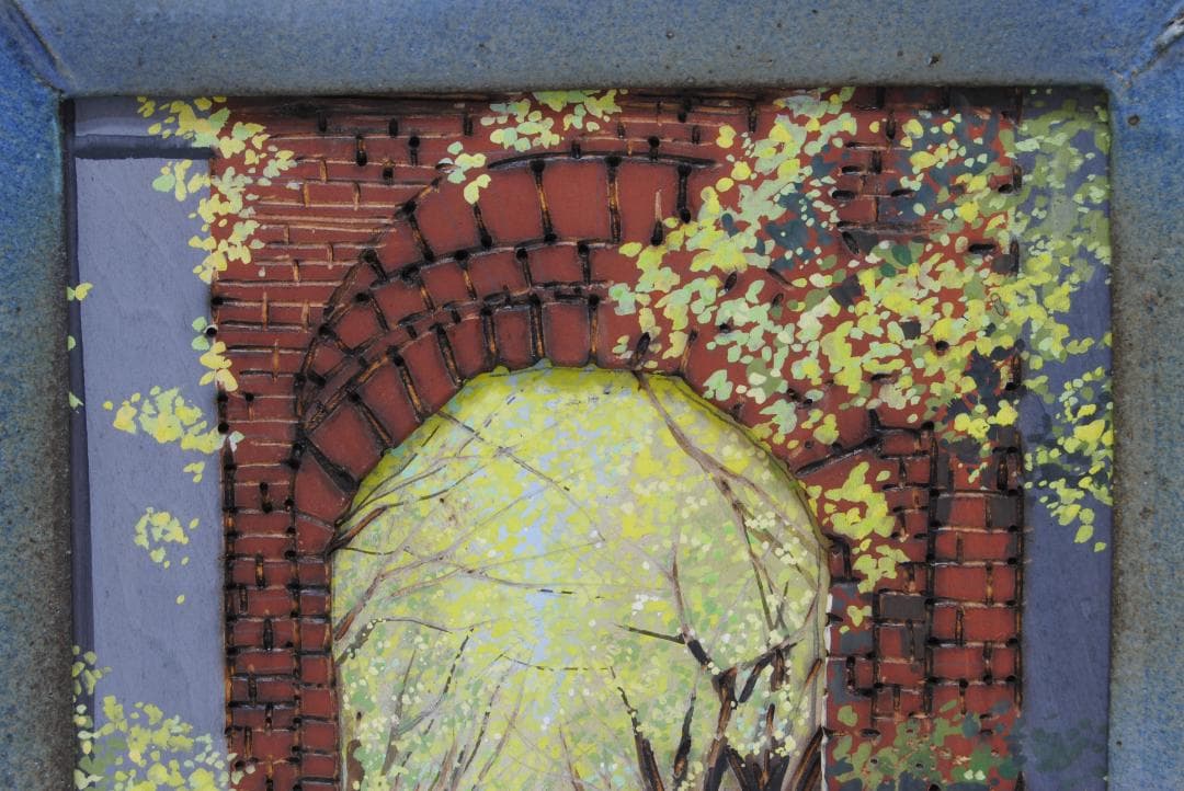 加藤六郎 陶器額 焼絵 「 ハイデルベルグの並木道 」 ドイツ 風景画 絵画