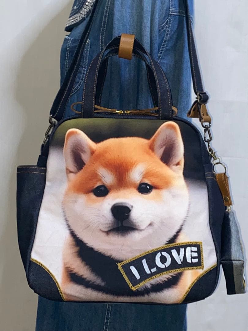 ☆岡山デニム☆ステンシル☆柴犬☆子犬☆4wayボストンバッグ