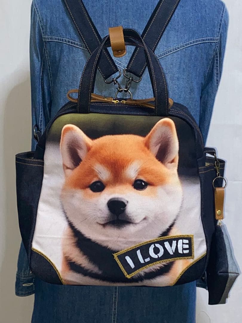 ☆岡山デニム☆ステンシル☆柴犬☆子犬☆4wayボストンバッグ