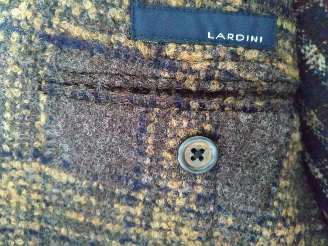 LARDINIチェック6BダブルJK＋ジレ イタリア製新品未使用ブートニエール付