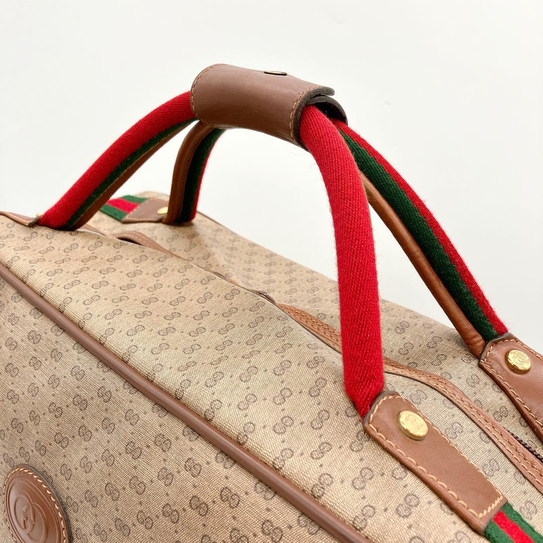【GUCCI】ボストンバッグ　旅行鞄　シェリーライン　マイクロGG ブラウン
