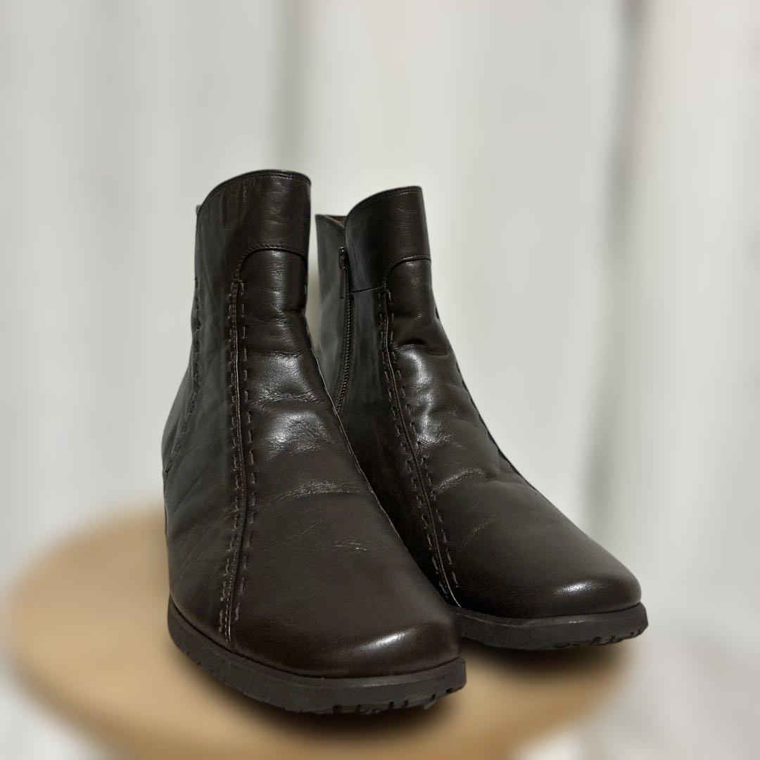 pedala ぺダラ 24cm レザー ショートブーツ ブラウン EEE 茶