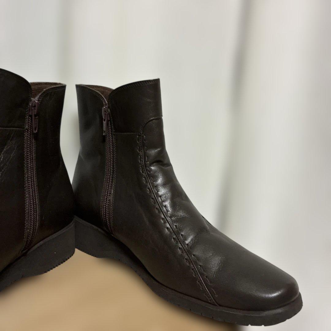 pedala ぺダラ 24cm レザー ショートブーツ ブラウン EEE 茶