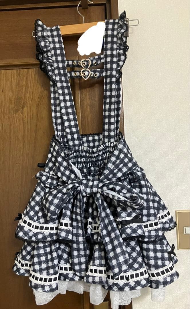 はしごリボンギンガムティアードスカパン ブラック タグ付き