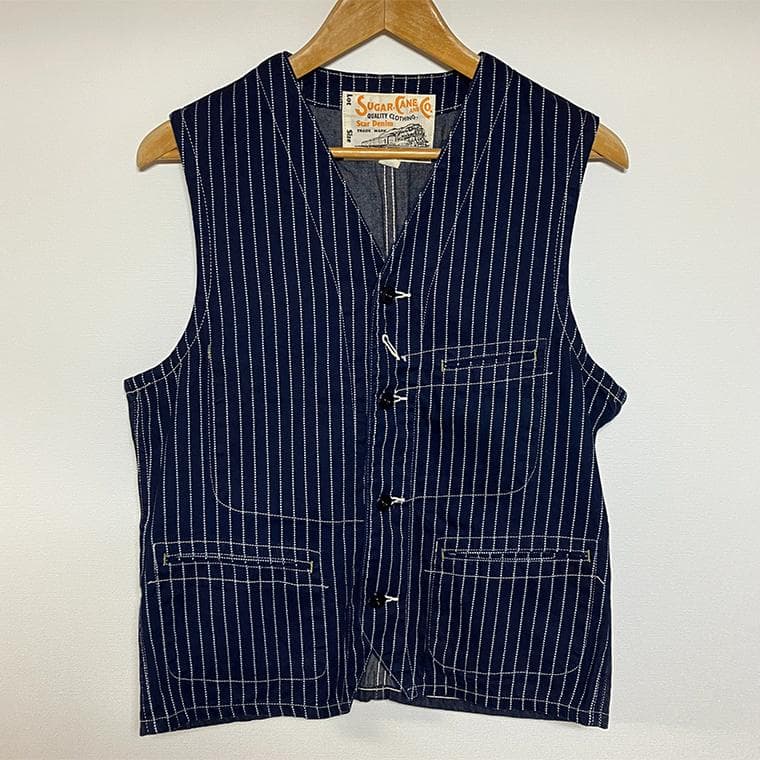 シュガーケーン 9oz インディゴ ウォバッシュ ストライプ ベスト 40