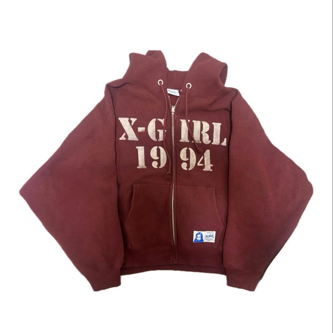 X-girl x Champion パーカー M バーガンディ