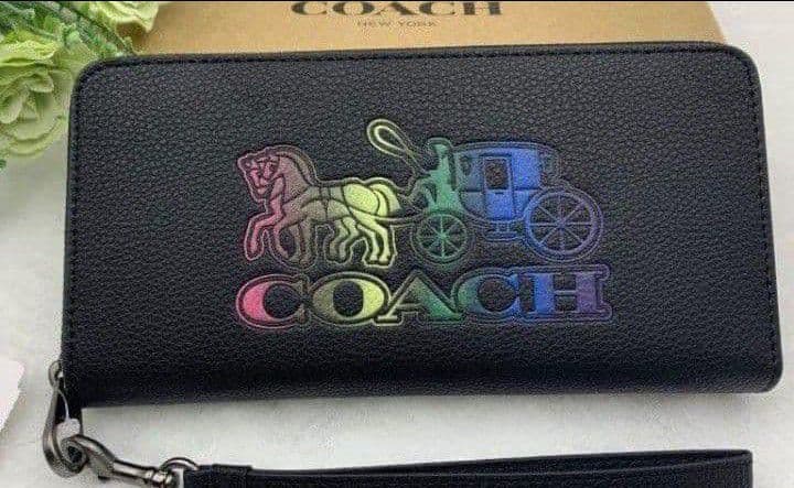 新品未使用コーチ長財布馬車レインボーロゴブラックレディースメンズ送料無料即日発送