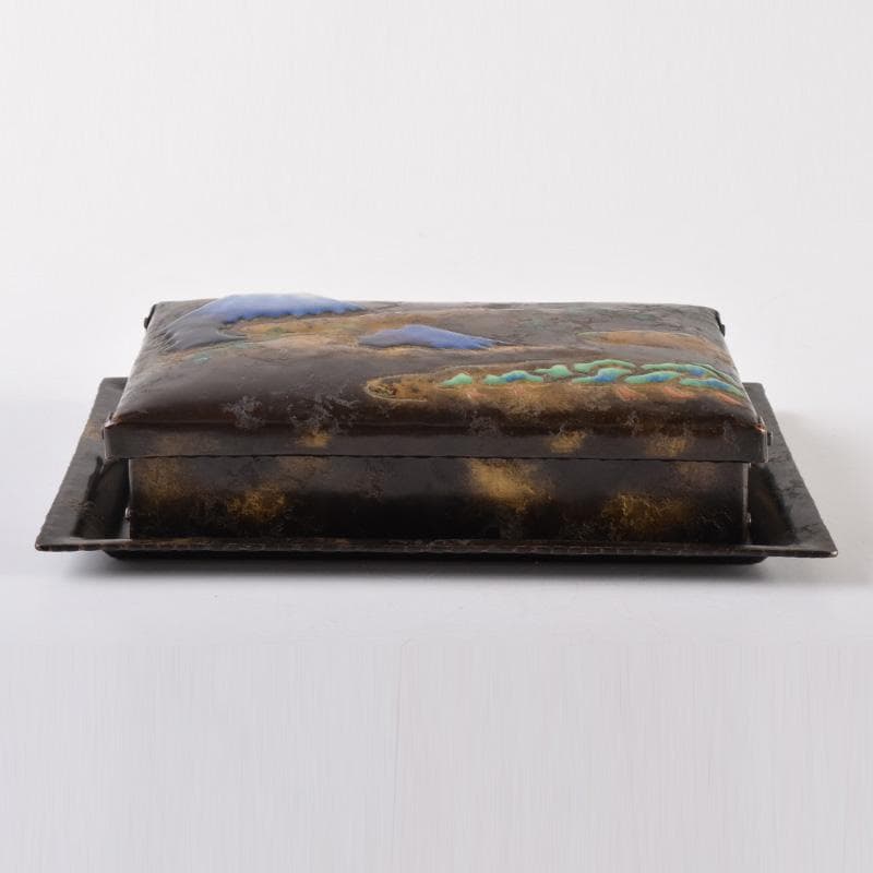 七宝焼　安藤七宝店　富士図　煙草入　煙草盆　共箱　V　7977