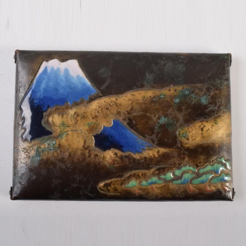 七宝焼　安藤七宝店　富士図　煙草入　煙草盆　共箱　V　7977