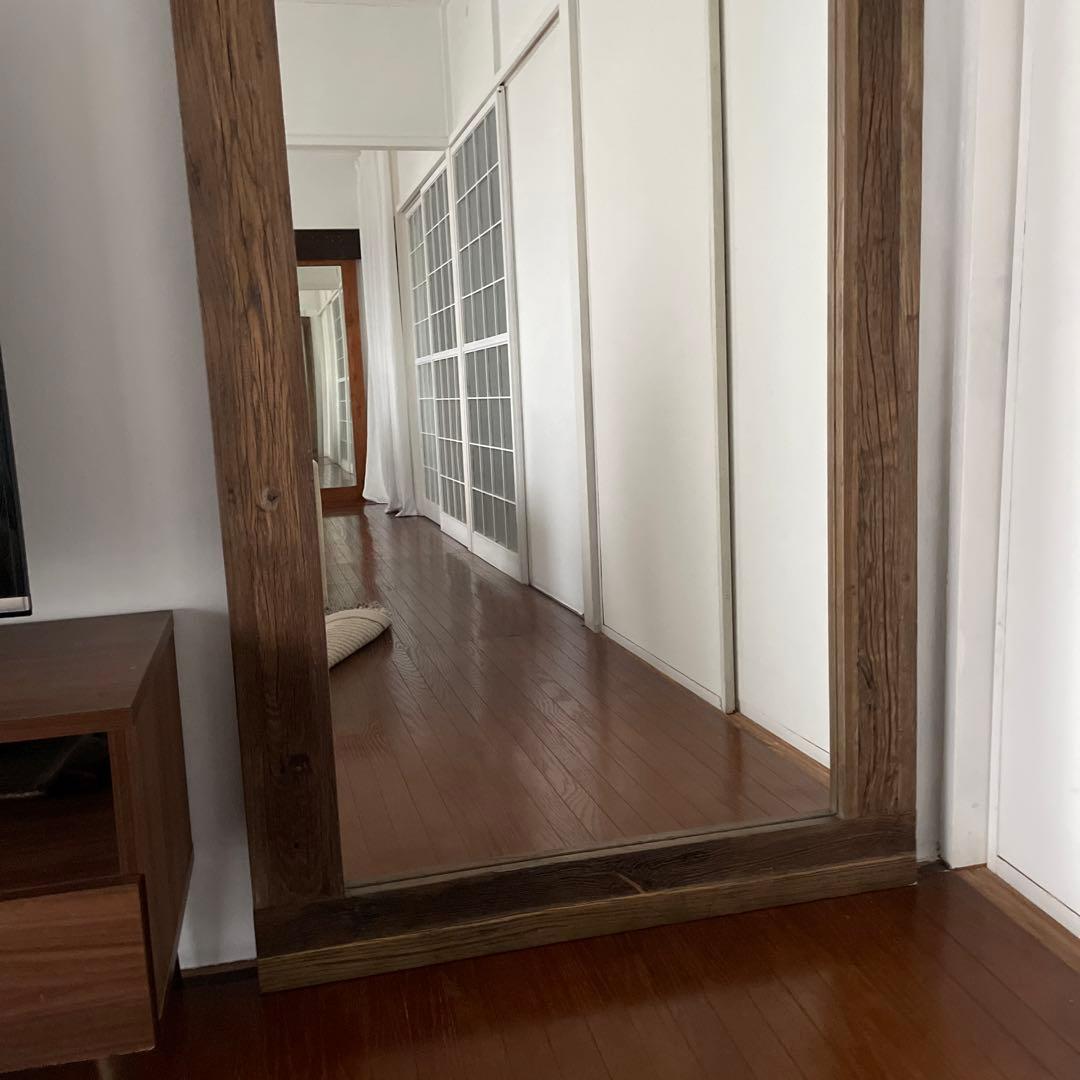 全身姿見　特大ミラー　木枠　アンティーク