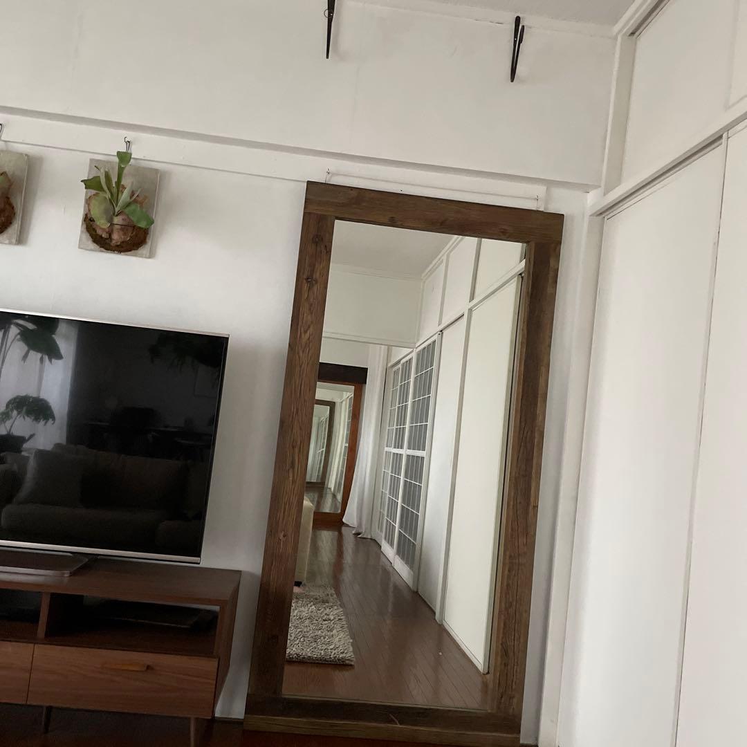 全身姿見　特大ミラー　木枠　アンティーク