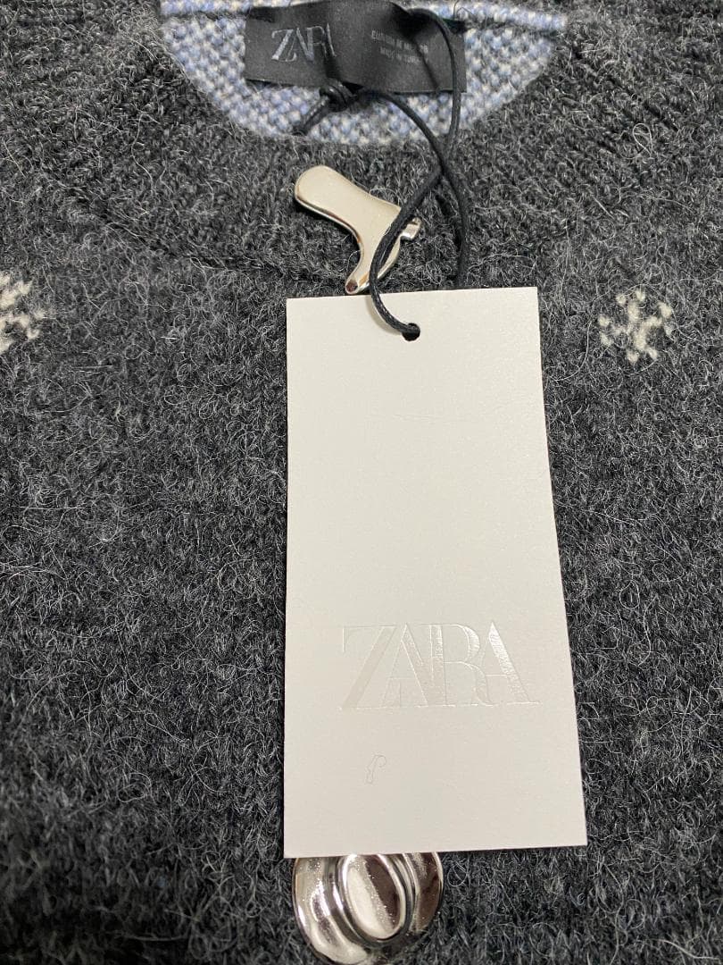 新品 ZARA ジャカードニットボタンカーディガン M