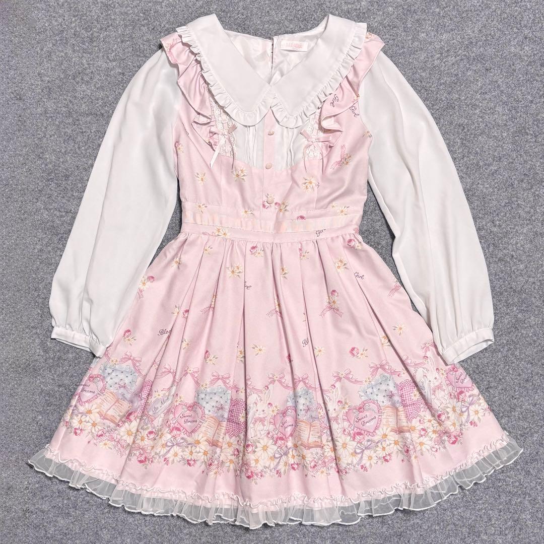 LIZ LISA 襟付き 長袖 ワンピース うさぎ フラワー 柄　ピンク