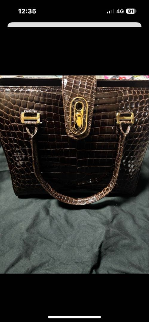 クロコダイルダークブラウンハンドバッグ