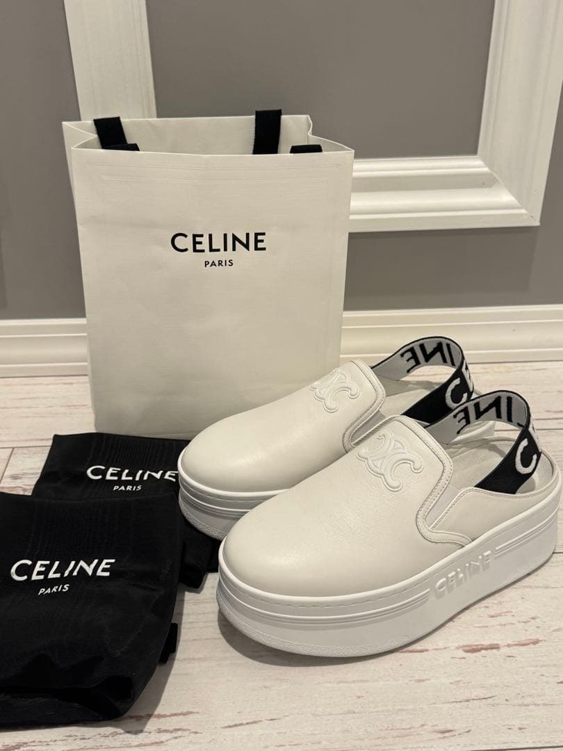 CELINE セリーヌ　ブロックウェッジミュール　ホワイト37 超美品