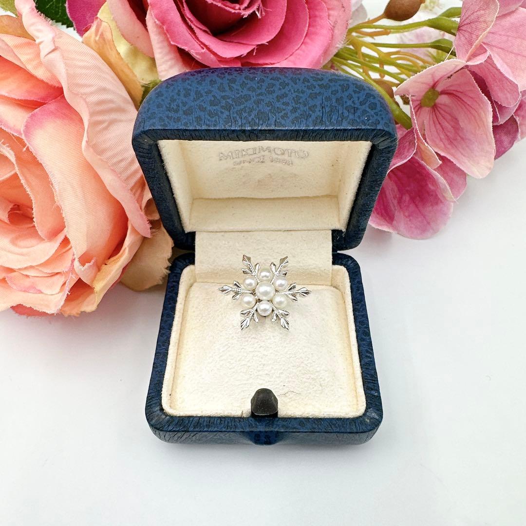 美品✨MIKIMOTO✨パール7珠 ピンブローチ　シルバー　雪の結晶