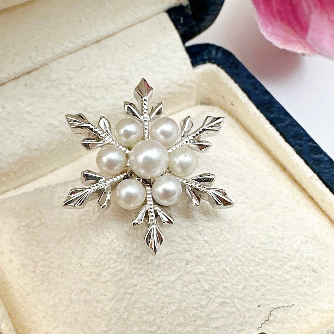 美品✨MIKIMOTO✨パール7珠 ピンブローチ　シルバー　雪の結晶