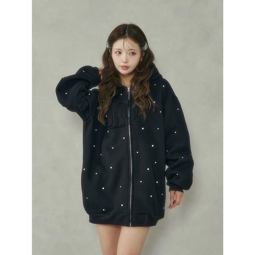 新品タグ付 ブラック フリー ダーリッチ DDロゴビジュージップパーカー F 黒