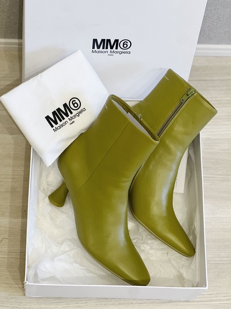 新品 定価99000円 メゾンマルジェラ MM6 ラム レザー ショート ブーツ