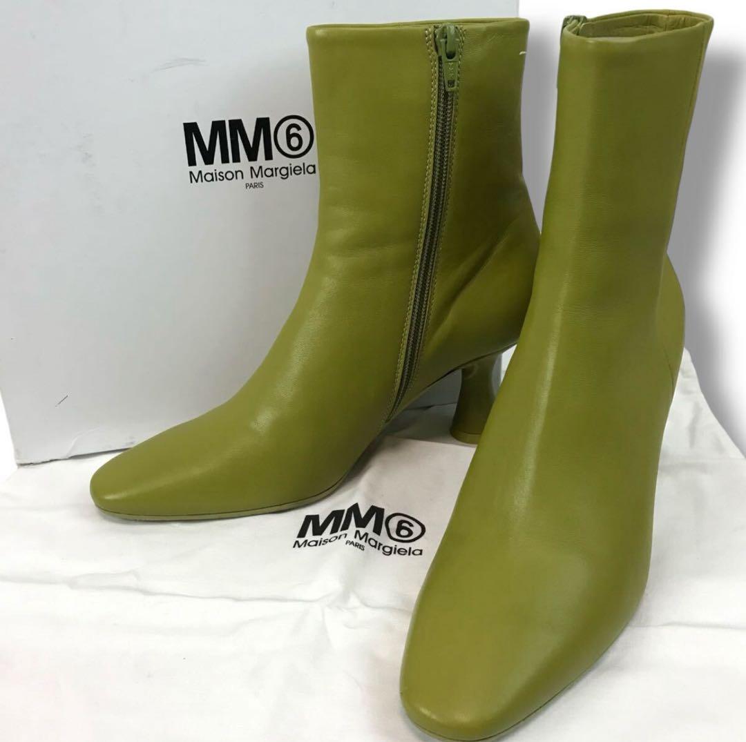 新品 定価99000円 メゾンマルジェラ MM6 ラム レザー ショート ブーツ