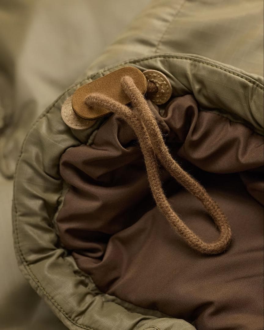 S【未使用】RRL レザーヨーク キルテッド リップストップ ベスト オリーブ