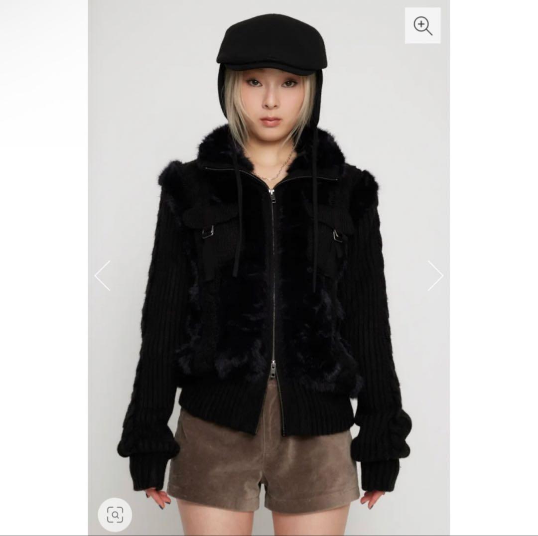 専用 lagua gem ケーブルファーニットブルゾン　ブラック ラグアジェム