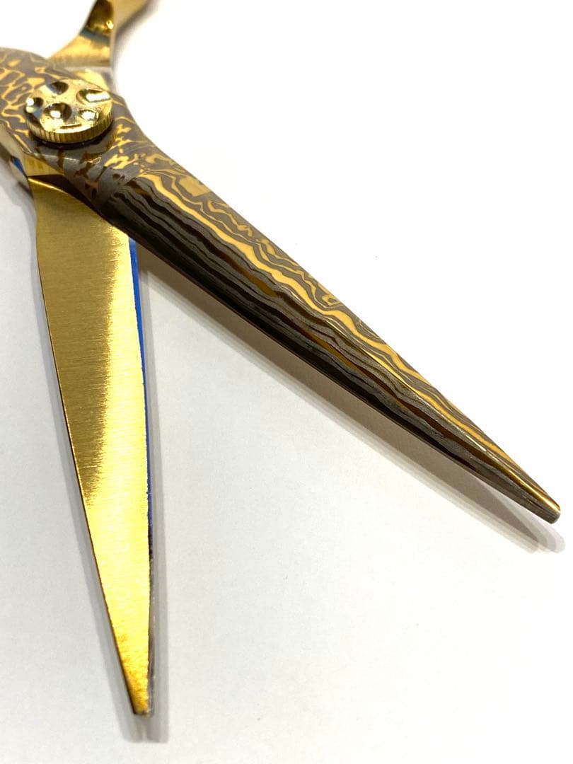 両剣刃 6インチ シザー ゴールド ダマスカス柄 理容 美容 鋏 シザー
