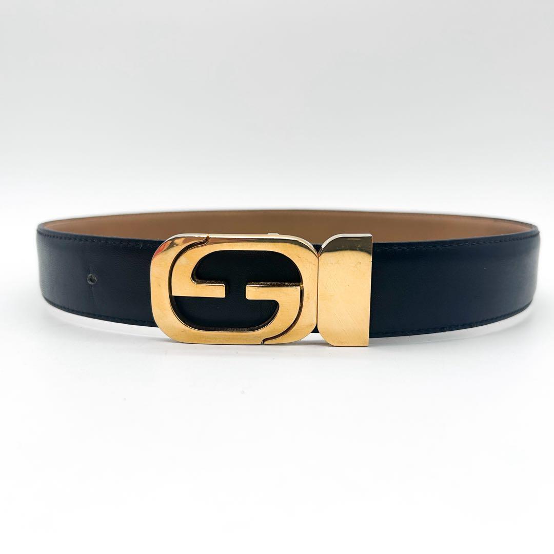 GUCCI✨レザー GGロゴ ゴールド金具ベルト 黒 レディース ブラック