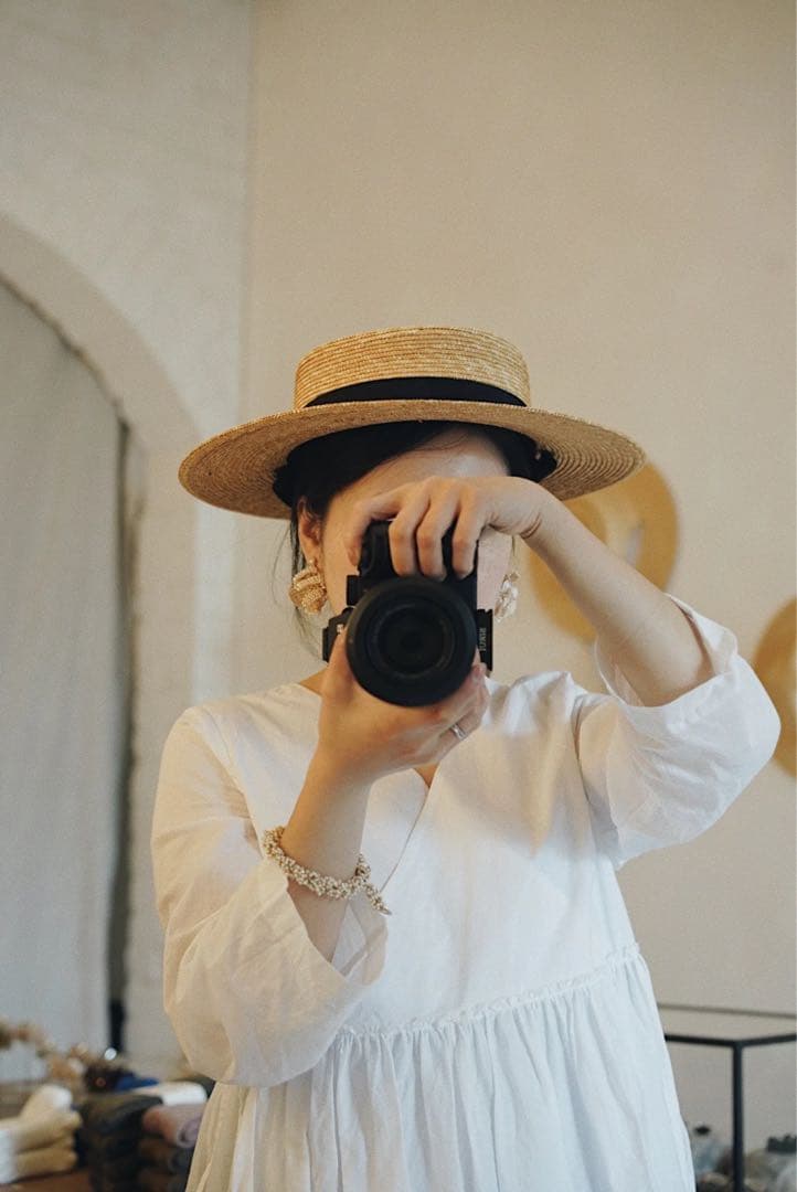 【新品】Wica Grocery カンカン帽子 ブラック・ベージュリボン付