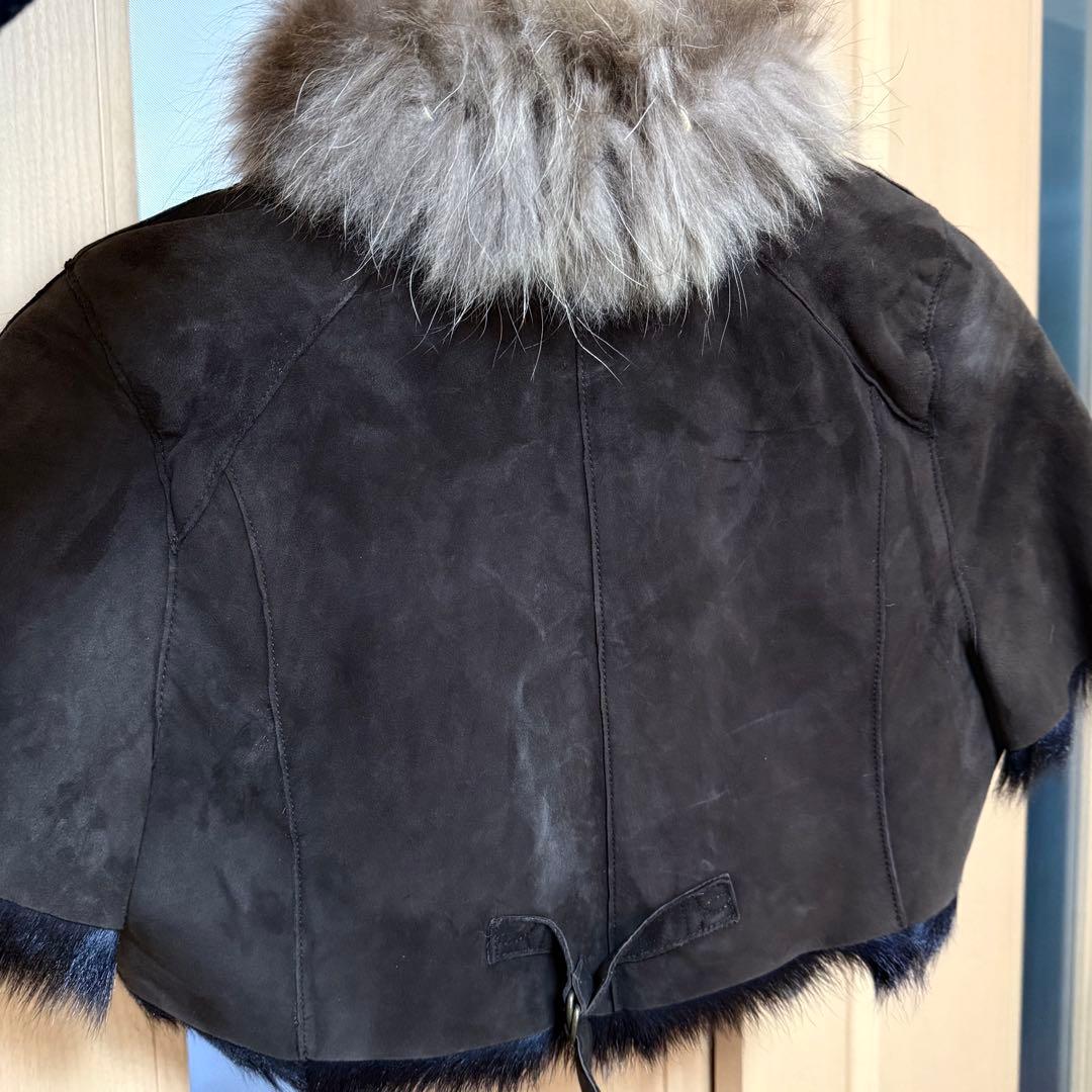 2R　バーバリーブルーレーベル　ファー　ケープ　ポンチョ　羊革　38