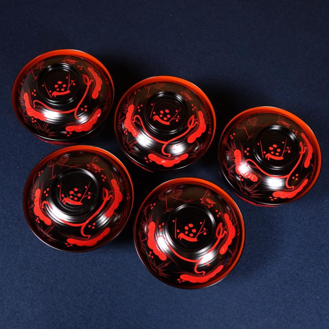 雅な逸品 天然木製 蓬莱山蒔絵 大振 煮物椀 雑煮椀 5客 共箱