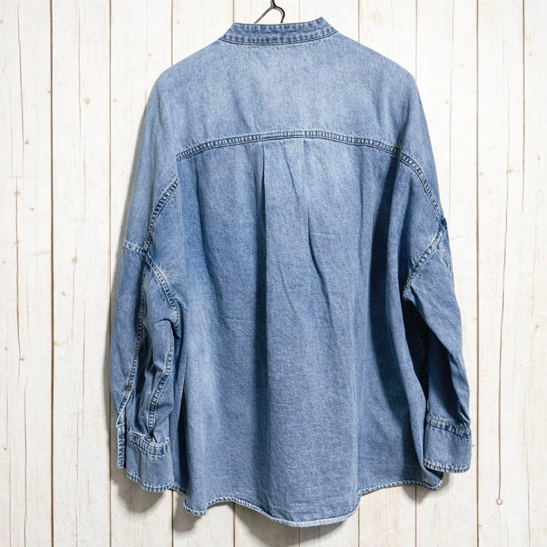 PUAL CE CIN ヴィンテージライクデニムバンドカラーシャツ ブルー系