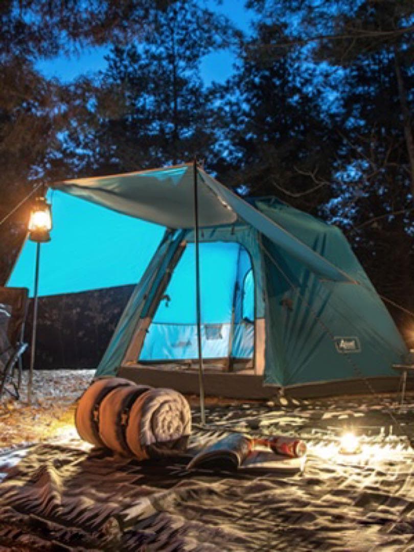 オート キャンプ テント ファミリー 新品 4人用 防水 前室 付き 青 新品