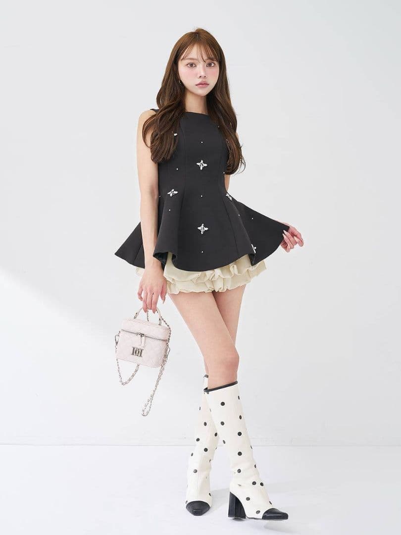 ダーリッチ ビジューフレアバルーンミニドレス 新品タグ付き フリー