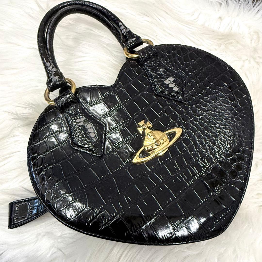 ゆ*こ様 ヴィヴィアンウエストウッド レザーハートハンドバッグ 金オーブロゴトー