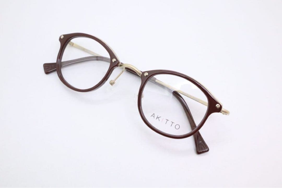 AKITTO bin3 ブラウン ラウンドメガネ 専用ケース付き