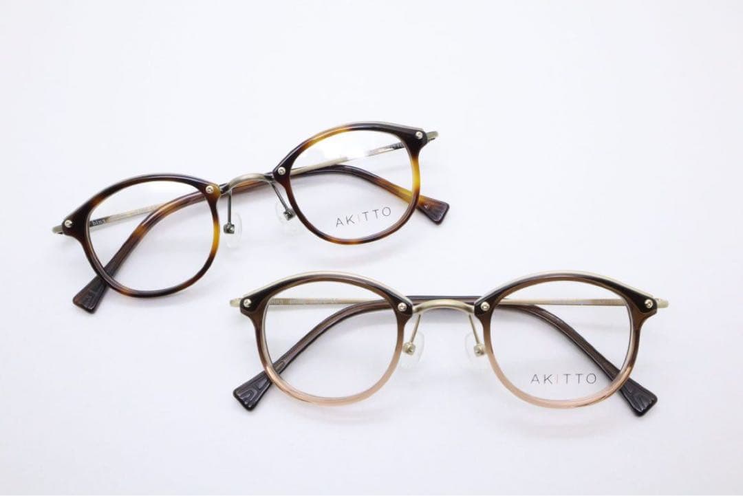 AKITTO bin3 ブラウン ラウンドメガネ 専用ケース付き