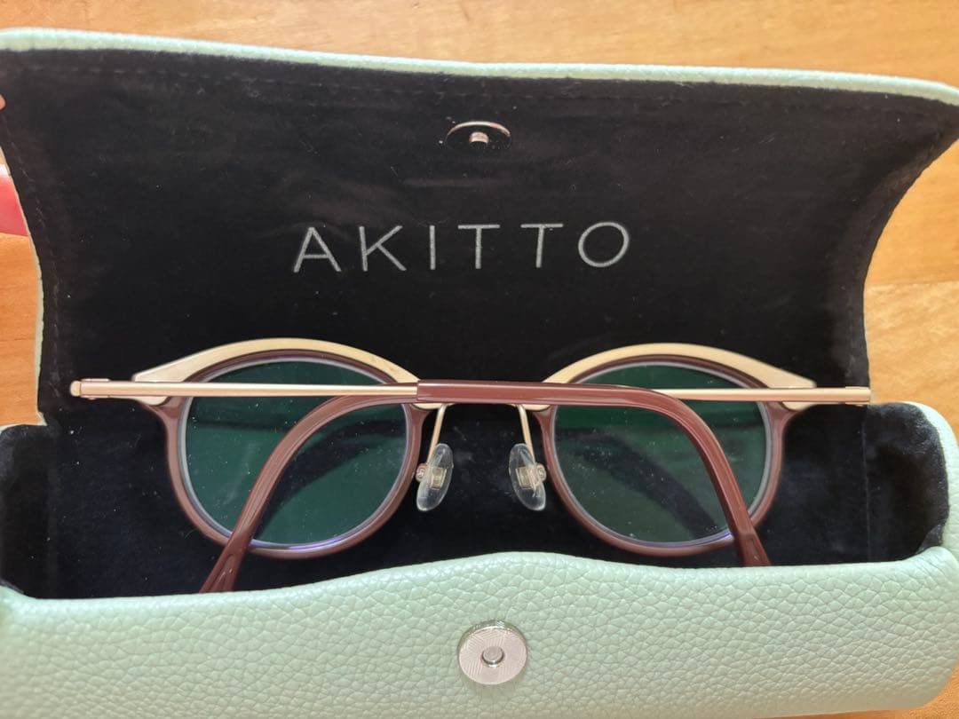 AKITTO bin3 ブラウン ラウンドメガネ 専用ケース付き