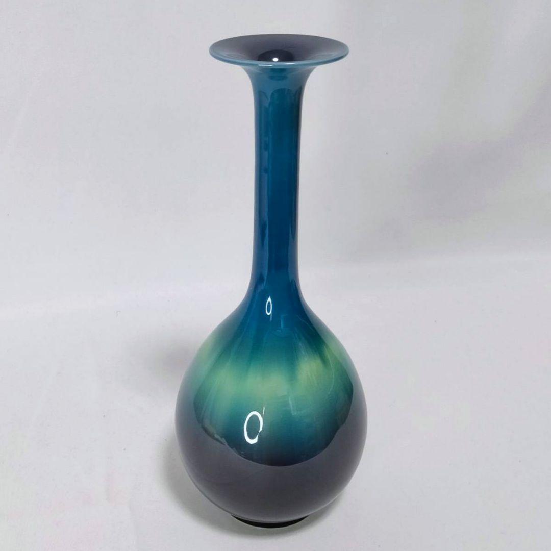 人間国宝 九谷焼 徳田八十吉 花生 柳雨軒 三代徳田八十吉（正彦） 碧明釉