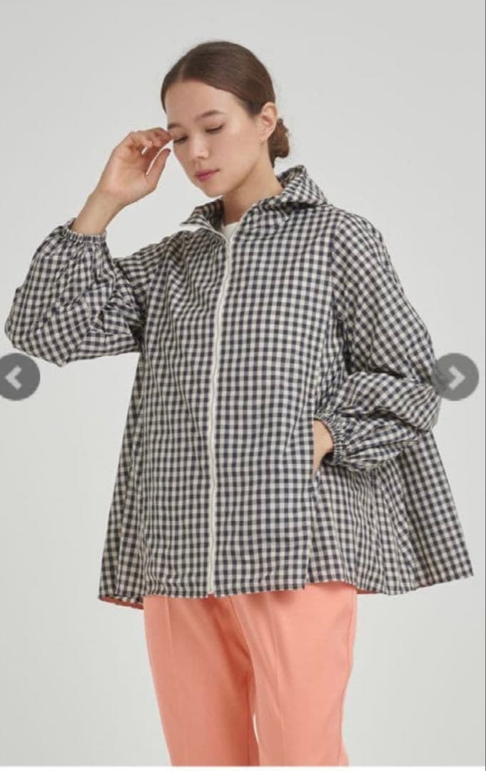 美品　yori ギンガムチェックパーカー　ヨリ　日本製