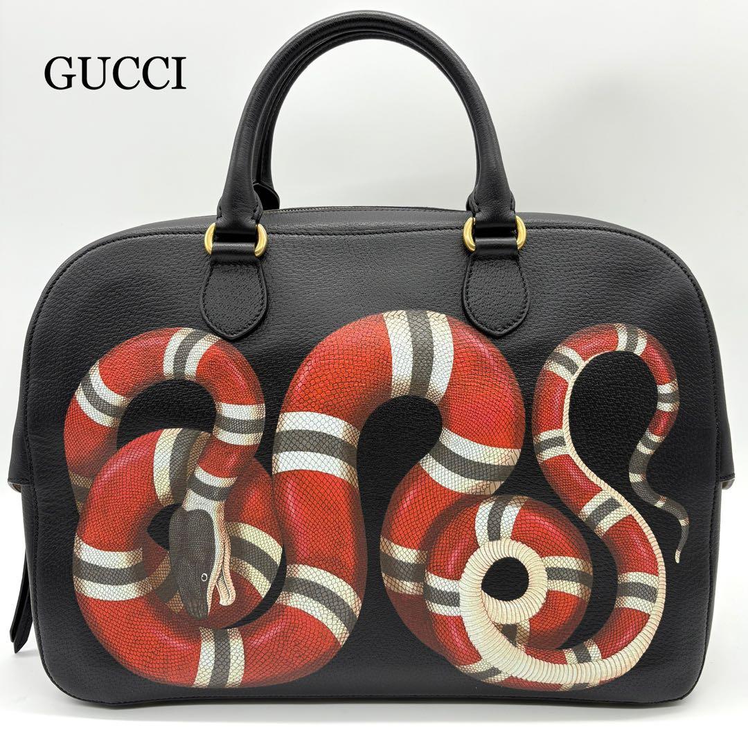 【BTSテテ愛用☆美品】GUCCI ボストンバッグ キングスネーク ブラック