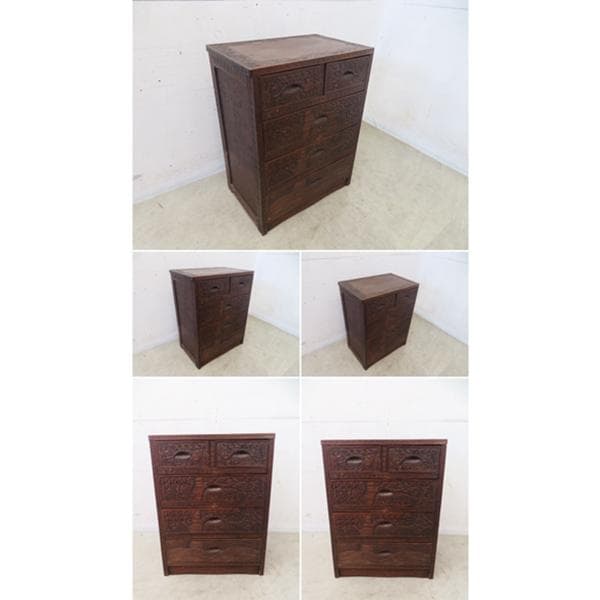 軽井沢彫■整理箪笥■4段5杯■チェスト■伝統工芸■高級■桜吉野柄■彫刻■手彫り■