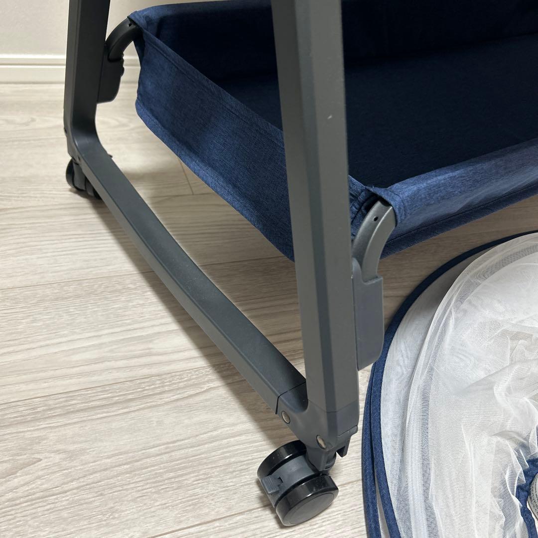 【美品】HZDMJ ベビーベッド 折りたたみ　ネイビー コンパクト出産準備