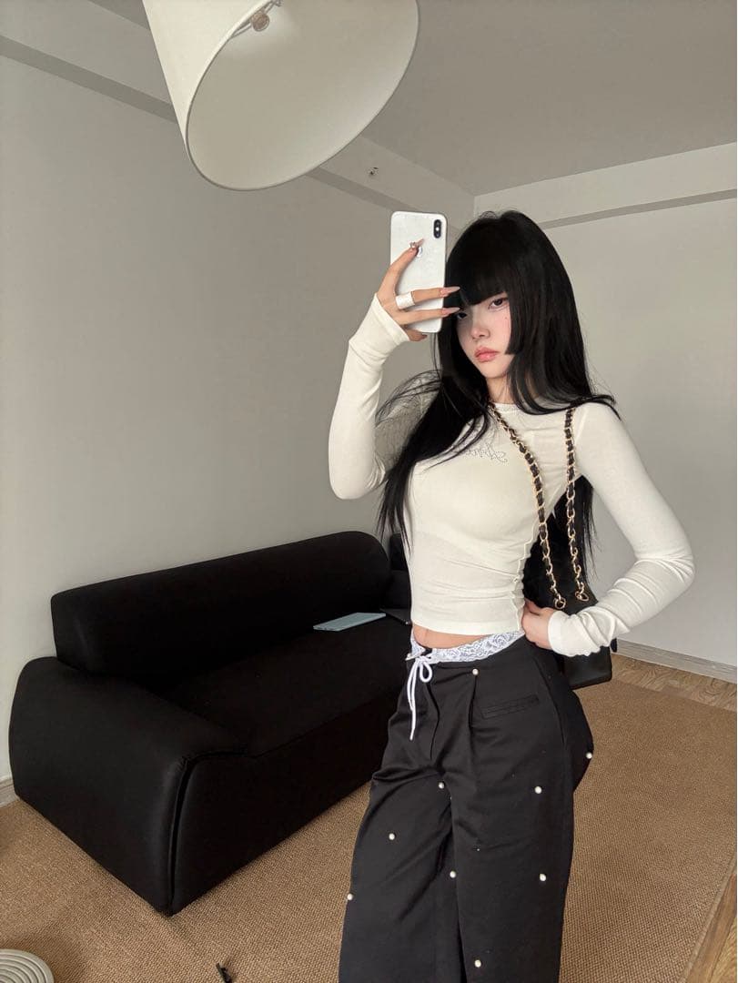 ANDWANG Pearl dot nylon pants パール パンツ